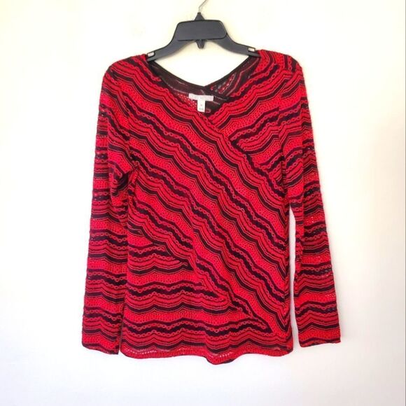 *Dana Buchman Red/Black Open Knit Sweater M - Picture 1 of 6
